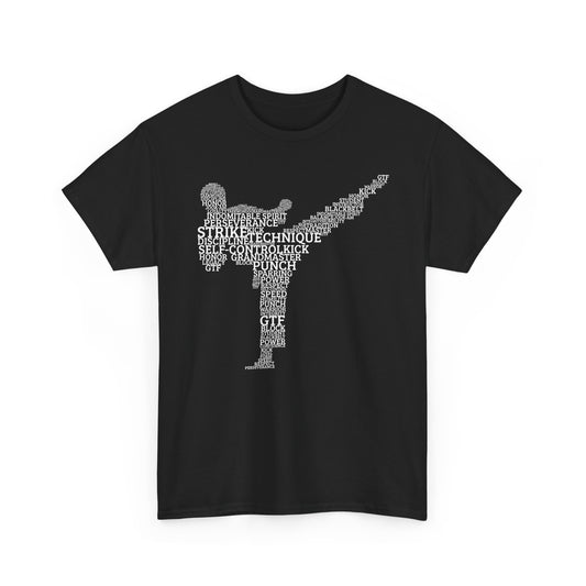 Taekwondo Typography Fighter Tee – Built from the Words That Define the Art